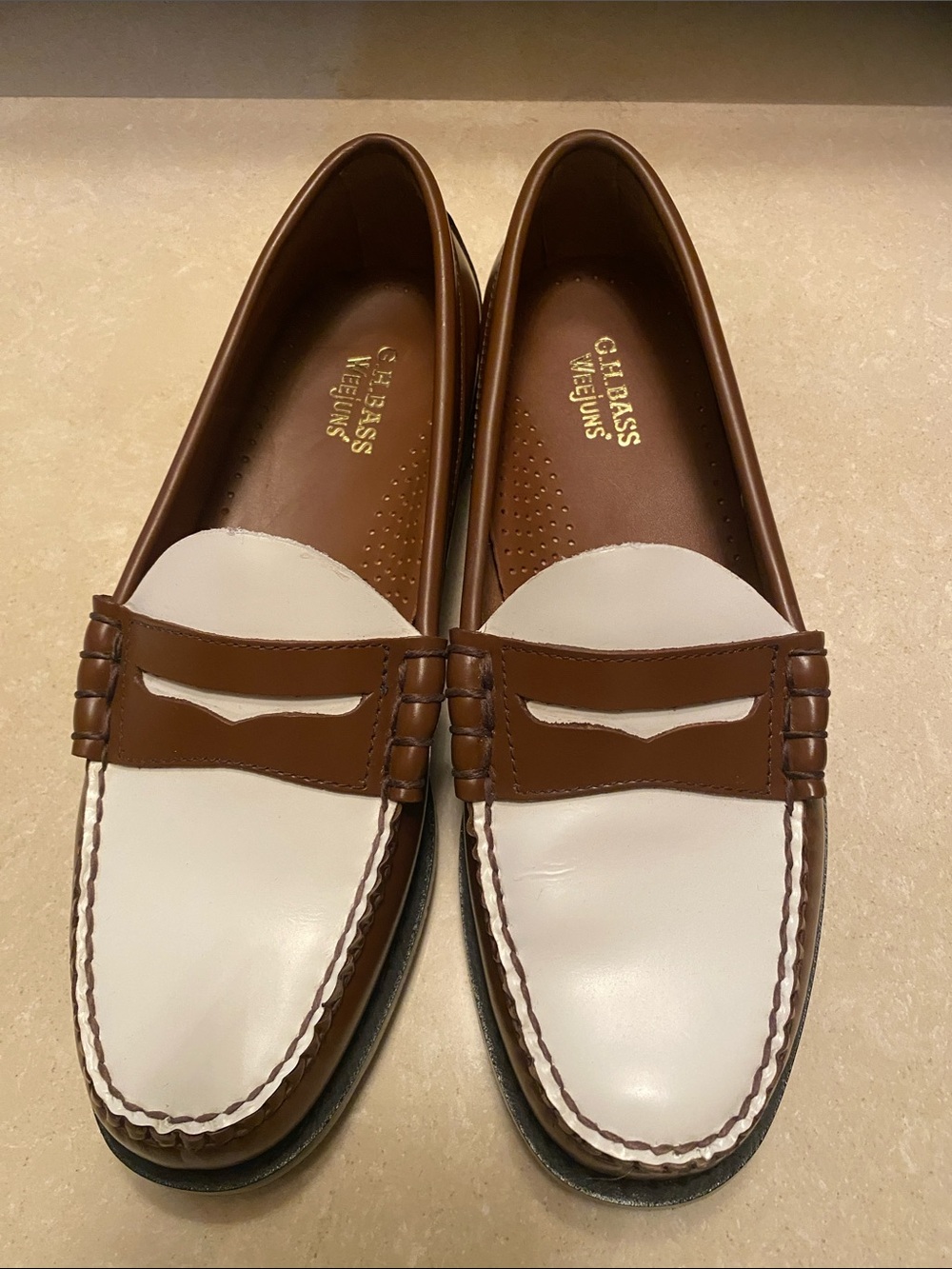 G.H. Bass Brown and White Leather Penny Loafers